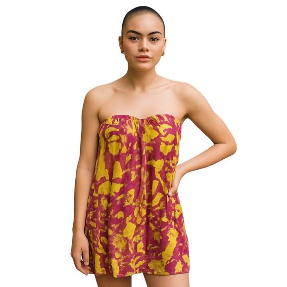 NEW Jay Godfrey Size 6 Silk Strapless Mini Dress Sheer Red Green Overlay Party - Picture 1 of 15